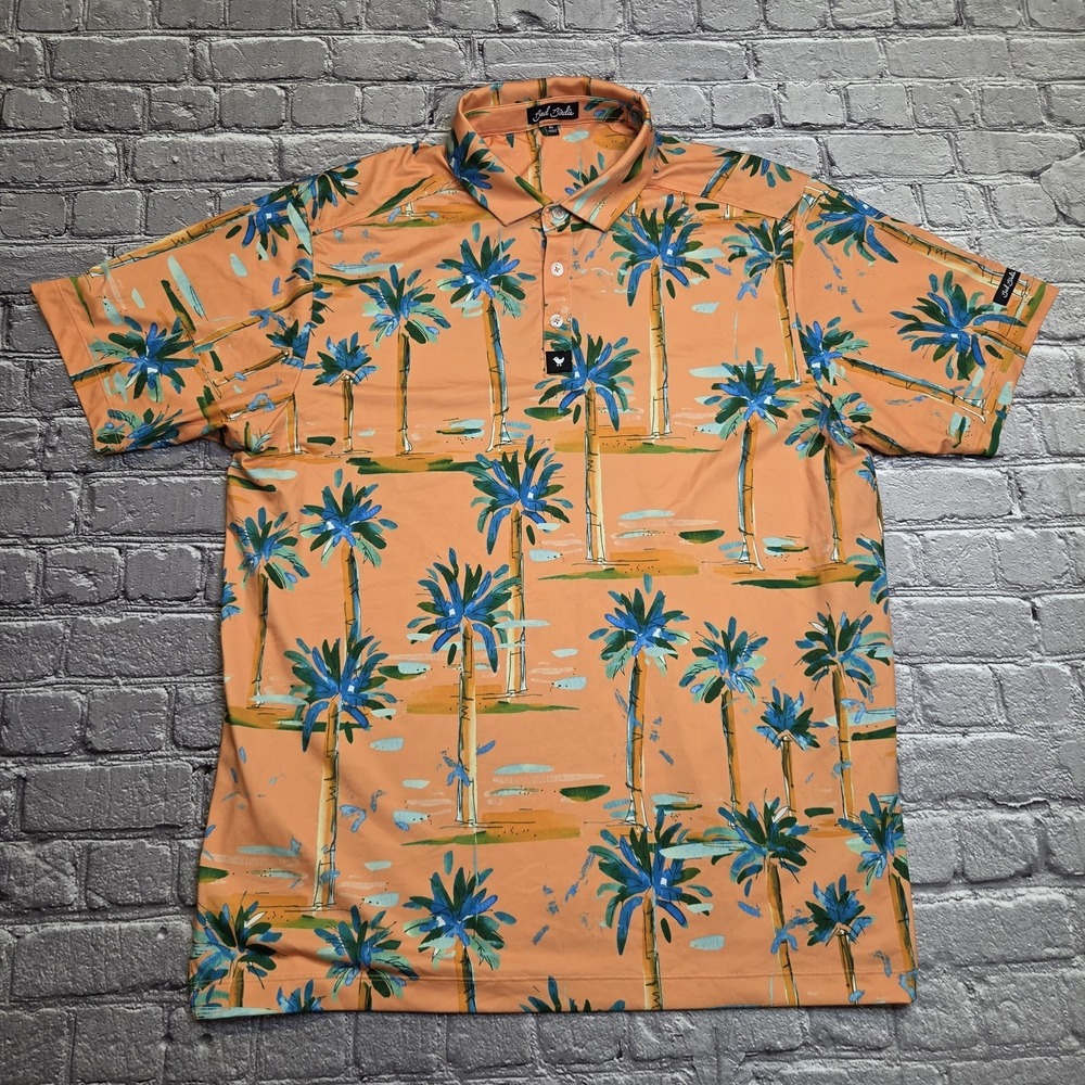 Bad Birdie Polo Shirt Men's XL Orange Floral Hawaiian Golf Stretch Performance